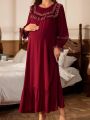 Maternity Floral Embroidery Lotus Leaf Edge Nightgown