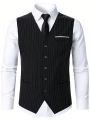 Manfinity Men's Striped Waistcoat Long Pants Business Suit Set