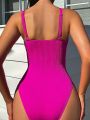 SHEIN Swim Chicsea Ladies' Solid Color Simple One Piece Swimsuit Made Of Special Fabric