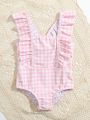 Baby Plaid Ruffle Trim One Piece Swimsuit