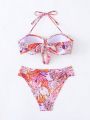 SHEIN Swim Chicsea Women's Floral Print Halter Bikini Set