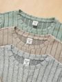 SHEIN Kids Y2Kool 3pcs/Set Sporty And Sweet Knitted Round Neck Long Sleeve Top For Tween Girls