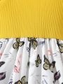 Tween Girl Butterfly Print Bow Shoulder Cami Dress