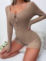 Women's Ribbed Backless Strap Jumpsuit Home Clothes