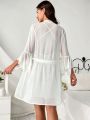 Women's Long Sleeve Robe And Lace Camisole Dress Sleepwear Set