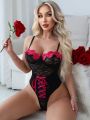 Classic Sexy Women's Sexy Lingerie With Embroidered Front And Strap Design (Valentine's Day Theme)