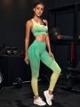 Breathable Color Block Racer Back Sports Bra & Leggings Set