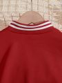 Teen Girl Letter Graphic Striped Trim Drop Shoulder Two Tone Varsity Jacket & Pleated Skirt