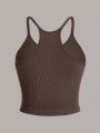 3pcs Solid Color Ribbed Athletic Tank Tops With Striped Details