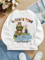 Tween Girl Cartoon & Slogan Graphic Thermal Lined Sweatshirt