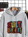 Men's Letter Print Drawstring Hooded Fleece Sweatshirt And Sweatpants Two-piece Set