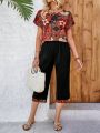 EMERY ROSE Women'S Full Print Short Sleeve Top And Slant Pocket Pants Set