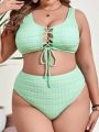 SHEIN Swim Basics Plus Size Women's Strap Swimsuit Set