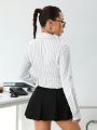 SHEIN ICON Striped Cropped Shirt With Gathered Waist