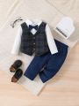 Baby Boys' Gentleman Plaid Vest & Shirt & Pants 3-piece Set For Autumn And Winter