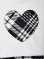 Girls' Love Heart Plaid Graphic Dress For Spring/Summer