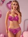 SHEIN Women's Sexy Valentine's Day Lingerie With 3d Flower Decoration