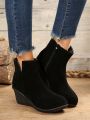 Women's Wedge Heels Platform Ankle Boots, Side Zipper Closure, Comfortable, Vintage Design, Plus Size Available