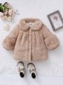 Baby Solid Bishop Sleeve Peter Pan Collar Teddy Coat