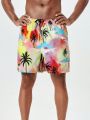 Men'S Tie Dye Coconut Tree Printed Drawstring Waist Beach Shorts