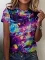 SHEIN LUNE Women's Galaxy Print Short Sleeve T-shirt