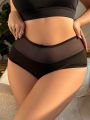 Plus Size High Waist Mesh Insert Triangle Panties