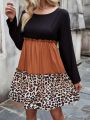 Color-Blocking Leopard Print Patchwork Dress