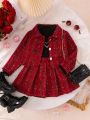 SHEIN Kids FANZEY Young Girl 3pcs/Set Vintage, Fashionable And Elegant -Inspired Woollen Jacket And Grid Underwear Sweatshirt And Skirt Set, Autumn And Winter