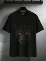 Men's Plus Size Round Neck Black T-shirt With Animal Print