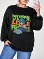 Cb illustration Plus Figure & Letter Graphic Drop Shoulder Sweatshirt