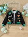 SHEIN Kids HYPEME Young Girl Letter Graphic Striped Trim Varsity Jacket