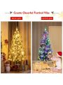 Costway 5FT Pre-Lit Hinged Christmas Tree Snow Flocked w/9 Modes Remote Control Lights