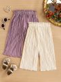 Baby Girl Simple & Comfortable Paper Bag Waist Long Pants 2pcs/Set For Spring/Summer