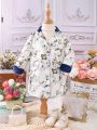 SHEIN Baby Girl Floral Print Contrast Trim Coat Without Sweater