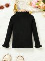 Baby Girls' Casual & Comfortable Basic Turtleneck Sweater With Ruffle Hem