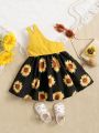 SHEIN Baby One Shoulder Sunflower Print Dress