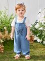 Baby Girls' Night-Luminous Butterfly Printed Denim Overalls