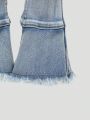 Little Girl's Light Washed Blue Stretch Ripped Denim Trousers