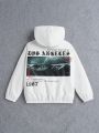 SHEIN Kids EVRYDAY Tween Boy Slogan & Figure Graphic Hooded Jacket