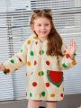 SHEIN Kids QTFun Young Girl Polka Dot Print 3D Ear Design Hooded Teddy Coat