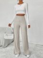 High Waist Straight Leg Pants With Split Hem