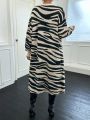 SHEIN Privé Women's Zebra Pattern Drop Shoulder Open Front Cardigan