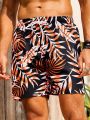 SHEIN Men's Tropical Printed Drawstring Waist Beach Shorts