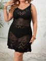 SHEIN Swim BohoFeel Plus Size 1pc Knotted Shoulder & Openwork Knit Cover Up Dress