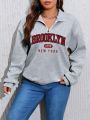 Plus Letter Graphic Half Zip Drop Shoulder Sweatshirt