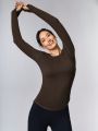 GLOWMODE Ribbed Modal Simple Life Long-Sleeve Hip Length Top With Thumbhole