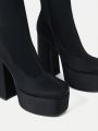 SHEIN SXY 1pair Solid Side Zipper Chunky Heeled Fashionable Boots