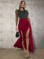 SHEIN Tall High Slit Solid Color Long Pants
