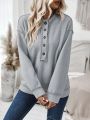 Womens' Half-Button Casual Sweater With Slouchy Shoulder