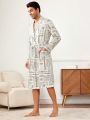 Men'S Cashew Print Robe With Two Pockets And Waist Belt